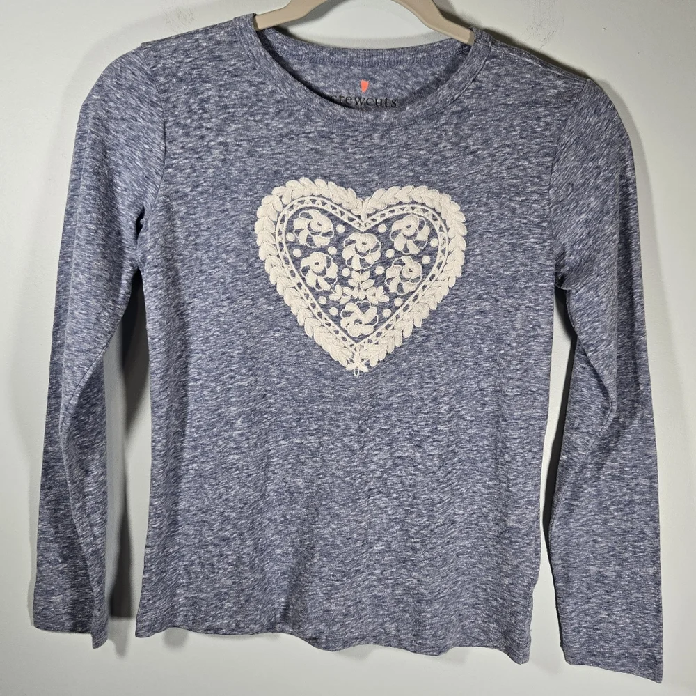 Crewcuts Girls Blue Heather Long Sleeve Lace Heart Shirt NWT Size 10